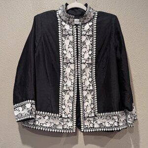 Vintage Bloomingdale’s Black Embroidered Mandarin Collar Evening Jacket